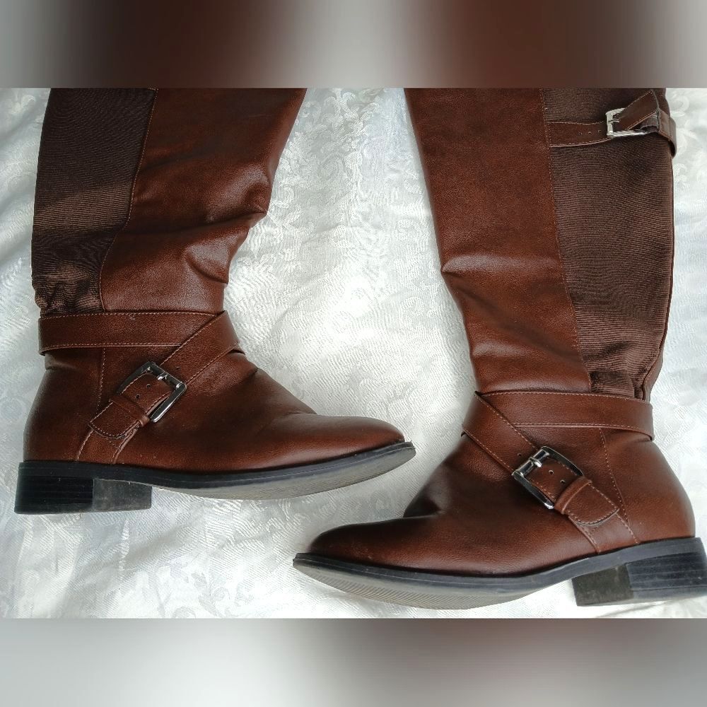 Torrid Knee Riding Boot Brown Buckle Wide Calf Size 7W - Picture 6 of 16